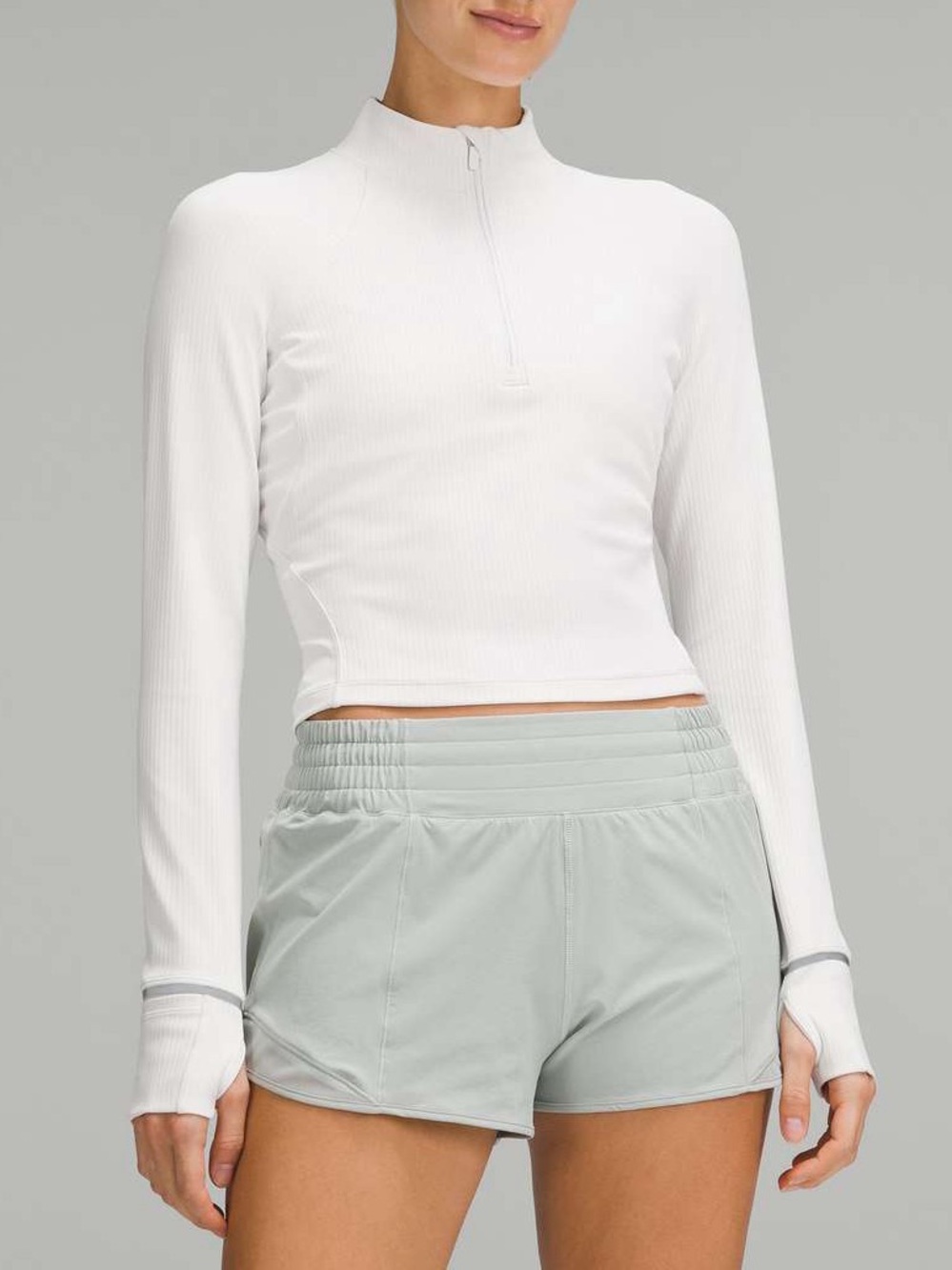 NWT Lululemon Its Rulu Ribbed Cropped Half Zip Reflective Light Vapor 10 Yoga